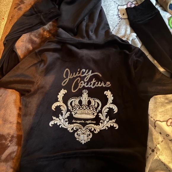 Juicy Couture Black Velour Hoodie with Zip Y2K embroidered - Picture 2 of 3